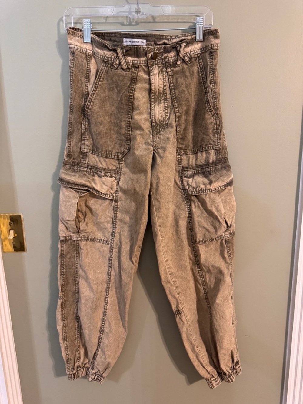 Urban Outfitters Washed Tan Cargo Pants with Elastic Ankles